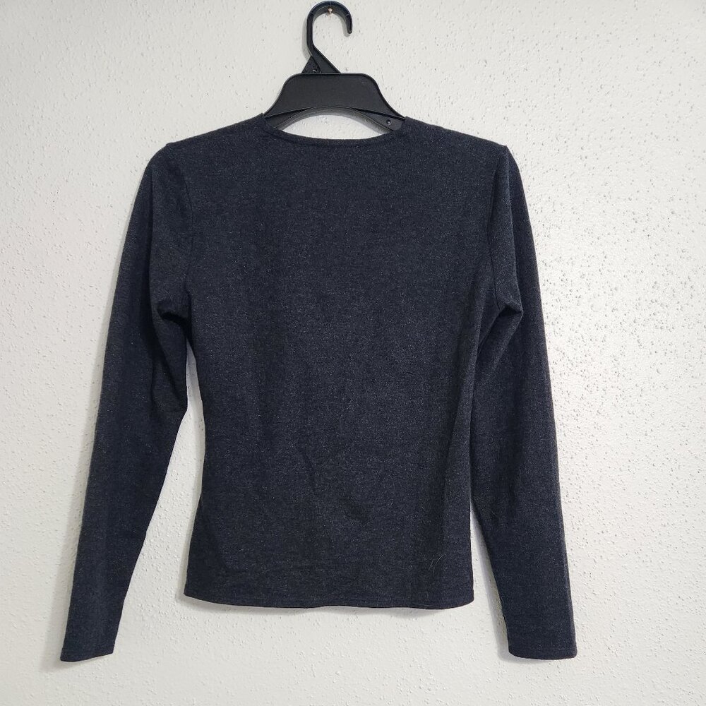 EP Yaying Women's Black V-neck Wool Top Size 3(S) Long Sleeve 3 button Faux Wrap - Picture 5 of 7